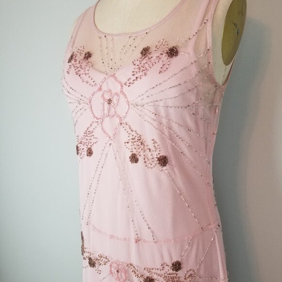 Vintage 1920's Flapper Style Pale Pink Dress with Glass Beadwork Ladies Size 10 - Picture 8 of 15